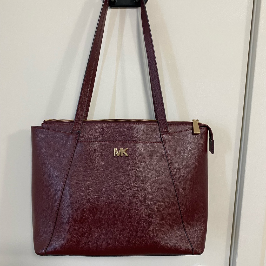 Michael Kors Medium Leather Bag Tote Red Maroon Authentic 1 Owner